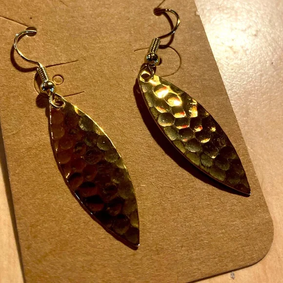 Hand Crafted Gold Leaf Earrings - Picture 1 of 2